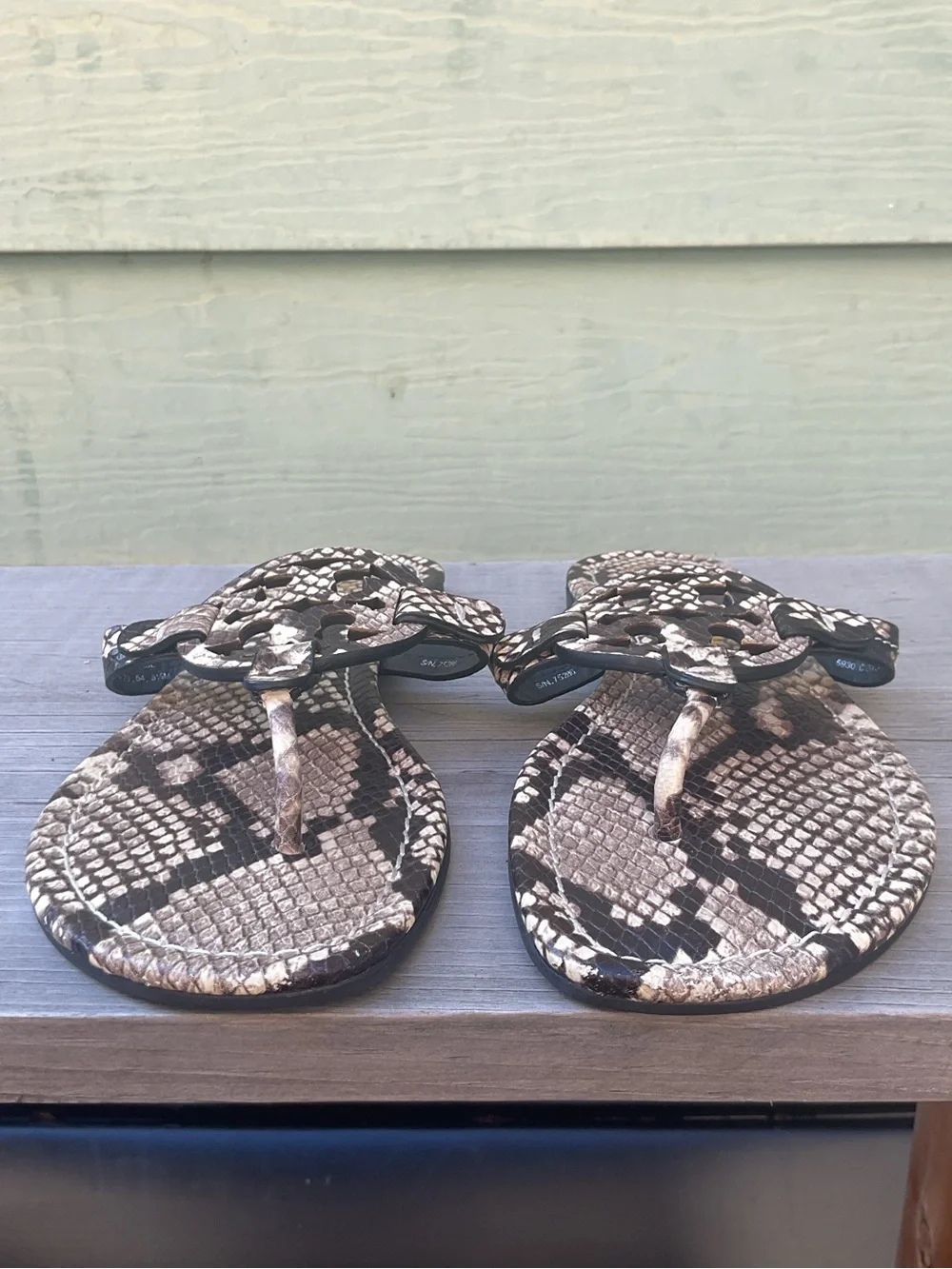 Tory Burch Snake-Print Leather Thong Sandals - Beige & Black